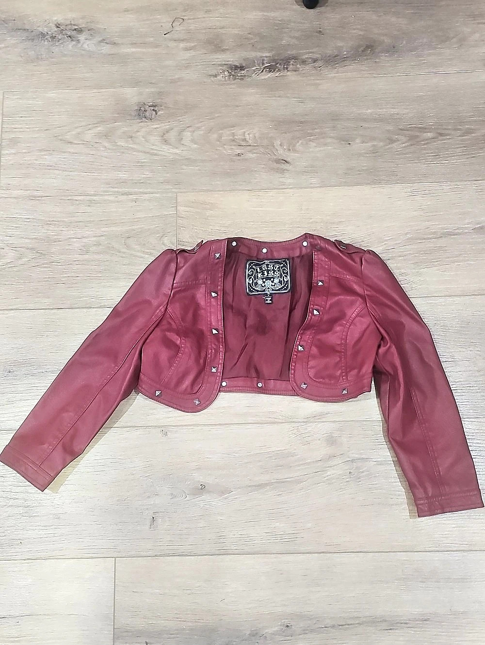 Last Kiss Studded Cropped Jacket in Red Size Small Like New
